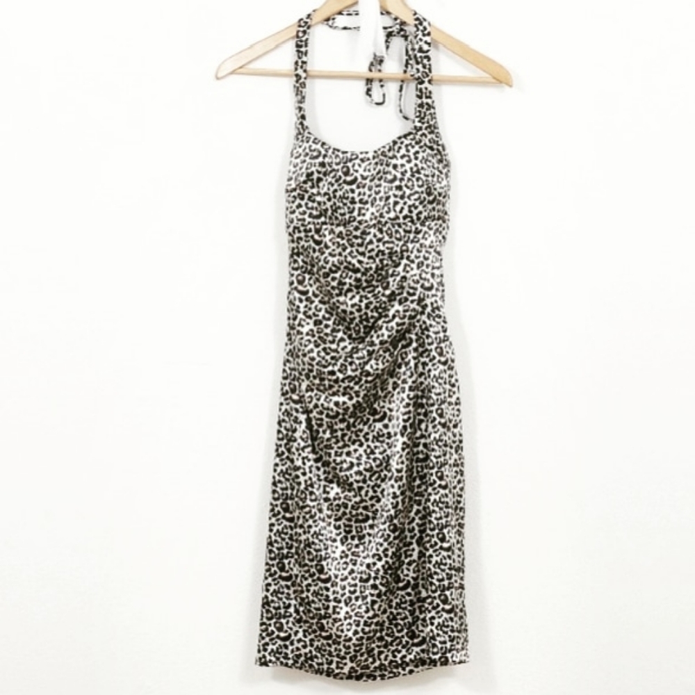 Ruby Rox leopard/animalprint halter satin dress